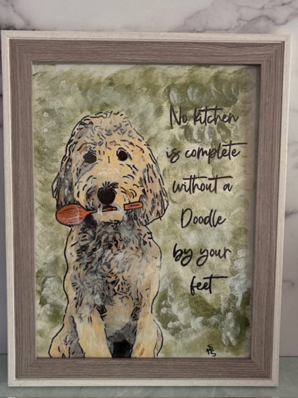Adorable DOODLE DOG Painting Framed "No Kitchen is Complete Without Doodle Feet"